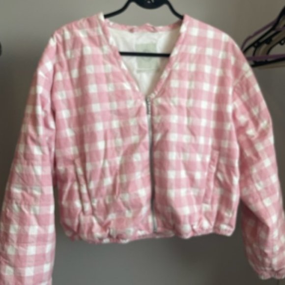 Urban Outfitters, Size M, Pink & White, Gingham design Bomber Jacket - Picture 1 of 5
